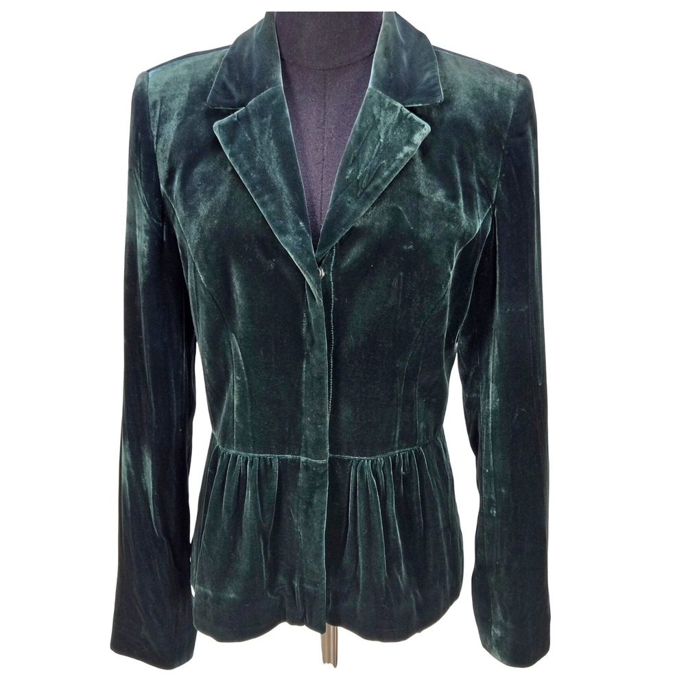 Women's J. Peterman Size 4 Green Silk Blend Velvet Peplum Blazer Dark Academia